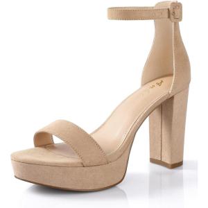 imageAnkis Platform Heels 4 Inches Chunky heels Sandals for Women Comfy Open Toe Block Heeled Sandals Black Nude White Silver Gold Ankle Strappy Heels Black Chunky Platform Heels for Women Summer Dress ShoesF Nude Suede