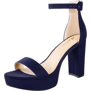imageAnkis Platform Heels 4 Inches Chunky heels Sandals for Women Comfy Open Toe Block Heeled Sandals Black Nude White Silver Gold Ankle Strappy Heels Black Chunky Platform Heels for Women Summer Dress ShoesI Navy Suede