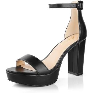imageAnkis Platform Heels 4 Inches Chunky heels Sandals for Women Comfy Open Toe Block Heeled Sandals Black Nude White Silver Gold Ankle Strappy Heels Black Chunky Platform Heels for Women Summer Dress ShoesG Black Pu