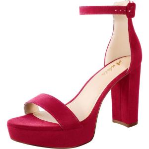 imageAnkis Platform Heels 4 Inches Chunky heels Sandals for Women Comfy Open Toe Block Heeled Sandals Black Nude White Silver Gold Ankle Strappy Heels Black Chunky Platform Heels for Women Summer Dress ShoesH Red Suede