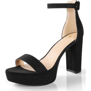 imageAnkis Platform Heels 4 Inches Chunky heels Sandals for Women Comfy Open Toe Block Heeled Sandals Black Nude White Silver Gold Ankle Strappy Heels Black Chunky Platform Heels for Women Summer Dress ShoesB Black Suede