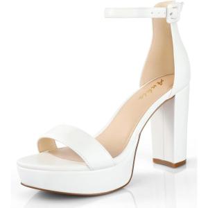 imageAnkis Platform Heels 4 Inches Chunky heels Sandals for Women Comfy Open Toe Block Heeled Sandals Black Nude White Silver Gold Ankle Strappy Heels Black Chunky Platform Heels for Women Summer Dress ShoesE White Pu