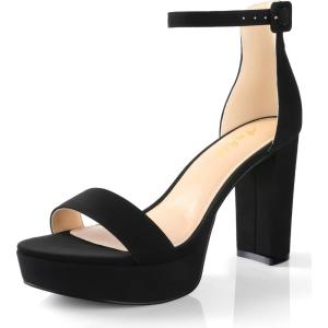 imageAnkis Platform Heels 4 Inches Chunky heels Sandals for Women Comfy Open Toe Block Heeled Sandals Black Nude White Silver Gold Ankle Strappy Heels Black Chunky Platform Heels for Women Summer Dress ShoesA Black Nubuck