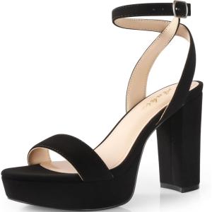 imageAnkis Platform Heels for Women 4 Inches Chunky Heels Sandals for Women Comfy Open Toe Block Heeled Sandals Nude White Silver Gold Black Ankle Strappy Heels for WomenA Black Nubuck