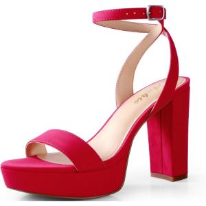 imageAnkis Platform Heels for Women 4 Inches Chunky Heels Sandals for Women Comfy Open Toe Block Heeled Sandals Nude White Silver Gold Black Ankle Strappy Heels for WomenG Red Suede