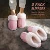 imageAnkis Fuzzy Slippers for Women  2 Pack Memory Foam Fluffy Fur Soft Comfy House Slippers Warm Flats Bedroom Shoes on AntiSkid Sole Indoor Outdoor Winter