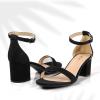 imageAnkis Nude Silver Black Heels Womens Open Toe Ankle Strap Block Chunky Low Heeled Sandal Comfortable Office Wedding Dress Pump Shoes Standard Size 225 Inches Heel DesignBlack Suede