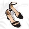 imageAnkis Nude Silver Black Heels Womens Open Toe Ankle Strap Block Chunky Low Heeled Sandal Comfortable Office Wedding Dress Pump Shoes Standard Size 225 Inches Heel DesignBlack Suede