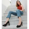 imageAnkis Platform Heels Womens Pumps Black White Nude Closed Toe Chunky Heel ShoesBlack Nubuck