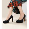 imageAnkis Platform Heels Womens Pumps Black White Nude Closed Toe Chunky Heel ShoesBlack Nubuck