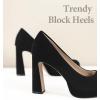 imageAnkis Platform Heels Womens Pumps Black White Nude Closed Toe Chunky Heel ShoesBlack Nubuck
