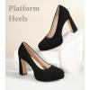 imageAnkis Platform Heels Womens Pumps Black White Nude Closed Toe Chunky Heel ShoesBlack Nubuck