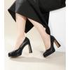 imageAnkis Platform Heels Womens Pumps Black White Nude Closed Toe Chunky Heel ShoesBlack Pu