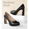 imageAnkis Platform Heels Womens Pumps Black White Nude Closed Toe Chunky Heel ShoesBlack Pu