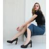 imageAnkis Platform Heels Womens Pumps Black White Nude Closed Toe Chunky Heel ShoesBlack Pu