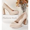imageAnkis Platform Heels Womens Pumps Black White Nude Closed Toe Chunky Heel ShoesNude Pu