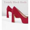 imageAnkis Platform Heels Womens Pumps Black White Nude Closed Toe Chunky Heel ShoesRed Suede