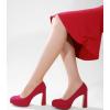 imageAnkis Platform Heels Womens Pumps Black White Nude Closed Toe Chunky Heel ShoesRed Suede