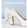 imageAnkis Platform Heels Womens Pumps Black White Nude Closed Toe Chunky Heel ShoesWhite Pu