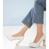 imageAnkis Platform Heels Womens Pumps Black White Nude Closed Toe Chunky Heel ShoesWhite Pu