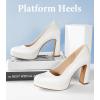 imageAnkis Platform Heels Womens Pumps Black White Nude Closed Toe Chunky Heel ShoesWhite Pu