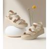 imageAnkis Platform Sandals Two Bands Open Toe Heeled Sandals with Adjustable Ankle Strap Comfortable and Lightweight Wedge Shoes in SummerNude Pu