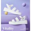 imageAnkis Platform Sandals Two Bands Open Toe Heeled Sandals with Adjustable Ankle Strap Comfortable and Lightweight Wedge Shoes in SummerWhite Pu
