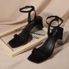 imageAnkis Square Toe Heels for Women  Nude Silver Black Clear Heels Open Toe Ankle Strap Block Chunky Low Heeled Sandal Comfortable Wedding Dress Heel Sandals Standard Size 225 Inches Heel DesignBlackSuede