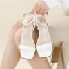 imageAnkis Square Toe Heels for Women  Nude Silver Black Clear Heels Open Toe Ankle Strap Block Chunky Low Heeled Sandal Comfortable Wedding Dress Heel Sandals Standard Size 225 Inches Heel DesignWhite Pu