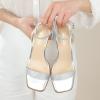 imageAnkis Square Toe Heels for Women  Nude Silver Black Clear Heels Open Toe Ankle Strap Block Chunky Low Heeled Sandal Comfortable Wedding Dress Heel Sandals Standard Size 225 Inches Heel DesignSilverGlitter