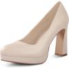 imageAnkis Platform Heels Womens Pumps Black White Nude Closed Toe Chunky Heel ShoesNude Pu