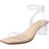 imageAnkis Square Toe Heels for Women  Nude Silver Black Clear Heels Open Toe Ankle Strap Block Chunky Low Heeled Sandal Comfortable Wedding Dress Heel Sandals Standard Size 225 Inches Heel DesignNudeClear