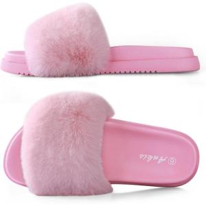 imageAnkis Black Pink Grey Camel Fur SlidesCute Chic Versatile Pretty Soft Platform Slides Open Toe Nonslip Womens House Fluffy Slippers Fuzzy Slippers for Women Indoor Outdoor All SeasonsPink