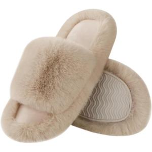 imageAnkis Comfy Womens Plush Slippers  Cute Chic Versatile Pretty Platform Slippers Open Toe Nonslip Womens House Fluffy Slippers Fuzzy Slippers for Women Indoor Outdoor All SeasonsCamel