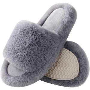 imageAnkis Comfy Womens Plush Slippers  Cute Chic Versatile Pretty Platform Slippers Open Toe Nonslip Womens House Fluffy Slippers Fuzzy Slippers for Women Indoor Outdoor All SeasonsGrey