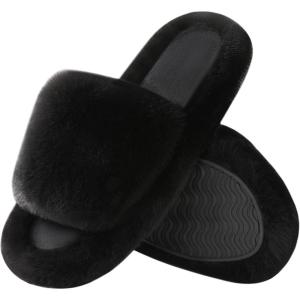 imageAnkis Comfy Womens Plush Slippers  Cute Chic Versatile Pretty Platform Slippers Open Toe Nonslip Womens House Fluffy Slippers Fuzzy Slippers for Women Indoor Outdoor All SeasonsBlack