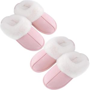 imageAnkis Fuzzy Slippers for Women  2 Pack Memory Foam Fluffy Fur Soft Comfy House Slippers Warm Flats Bedroom Shoes on AntiSkid Sole Indoor Outdoor Winter