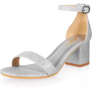 imageAnkis Nude Silver Black Heels Womens Open Toe Ankle Strap Block Chunky Low Heeled Sandal Comfortable Office Wedding Dress Pump Shoes Standard Size 225 Inches Heel DesignSilver Glitter