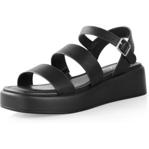 imageAnkis Platform Sandals Two Bands Open Toe Heeled Sandals with Adjustable Ankle Strap Comfortable and Lightweight Wedge Shoes in SummerBlack Pu