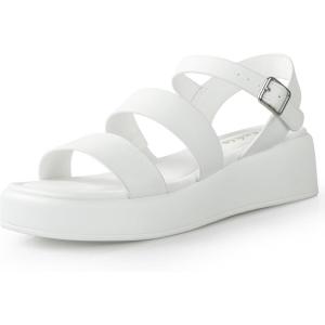 imageAnkis Platform Sandals Two Bands Open Toe Heeled Sandals with Adjustable Ankle Strap Comfortable and Lightweight Wedge Shoes in SummerWhite Pu