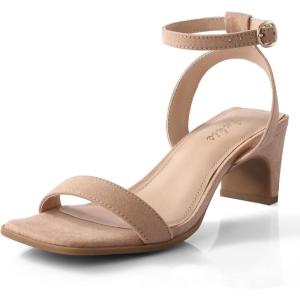 imageAnkis Square Toe Heels for Women  Nude Silver Black Clear Heels Open Toe Ankle Strap Block Chunky Low Heeled Sandal Comfortable Wedding Dress Heel Sandals Standard Size 225 Inches Heel DesignNudeSuede