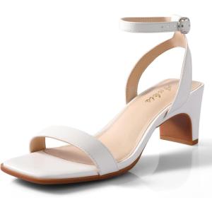 imageAnkis Square Toe Heels for Women  Nude Silver Black Clear Heels Open Toe Ankle Strap Block Chunky Low Heeled Sandal Comfortable Wedding Dress Heel Sandals Standard Size 225 Inches Heel DesignWhite Pu