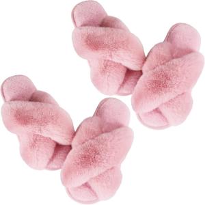 imageAnkis Womens Fuzzy Fluffy Slippers  2Pair Cozy Soft Comfy Relax Fluffy Slippers Cross Band Open Toe Nonslip Womens Slippers Indoor and Outdoor Fluffy Slippers Fuzzy SlippersPink
