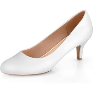 imageAnkis Black Nude White Silver Pumps for Women Comfortable Low Heel Women Pumps Closed Round Toe Dress Shoes for Work Office Wedding Party Prom 25 InchWhite Pu