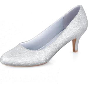 imageAnkis Black Nude White Silver Pumps for Women Comfortable Low Heel Women Pumps Closed Round Toe Dress Shoes for Work Office Wedding Party Prom 25 InchSilver Glitter
