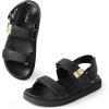 imageAnkis Black White Beige Nude Womens Flat Sandals Comfort Adjustable Front Strap and with a Back Strap Women Summer SandalsBlack Pu