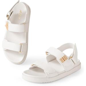imageAnkis Black White Beige Nude Womens Flat Sandals Comfort Adjustable Front Strap and with a Back Strap Women Summer SandalsBeige
