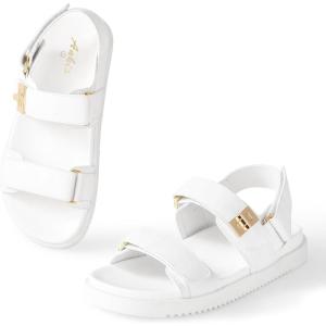 imageAnkis Black White Beige Nude Womens Flat Sandals Comfort Adjustable Front Strap and with a Back Strap Women Summer SandalsWhite