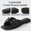imageAnkis Womens Black White Flat Sandals for Women Dressy Comfortable Summer Beach Sandals for Women 2025 Cute Bow Square Open Toe Slide SandalsDark Black
