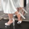 imageAnkis Black Platform Closed Toe Heels for Women Womens Heels Closed Round Toe Chunky Block Pumps Shoes 4 InchSilver